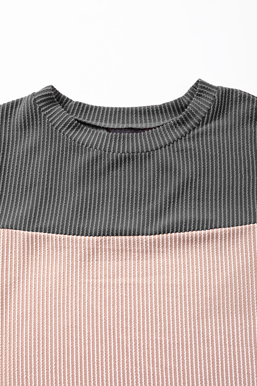 Black Rib Textured Colorblock Round Neck T Shirt