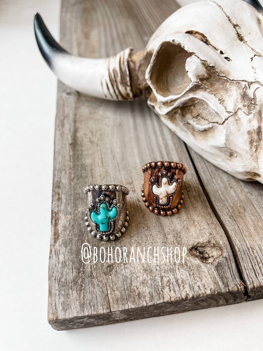 Stone Cuff Ring - cactus