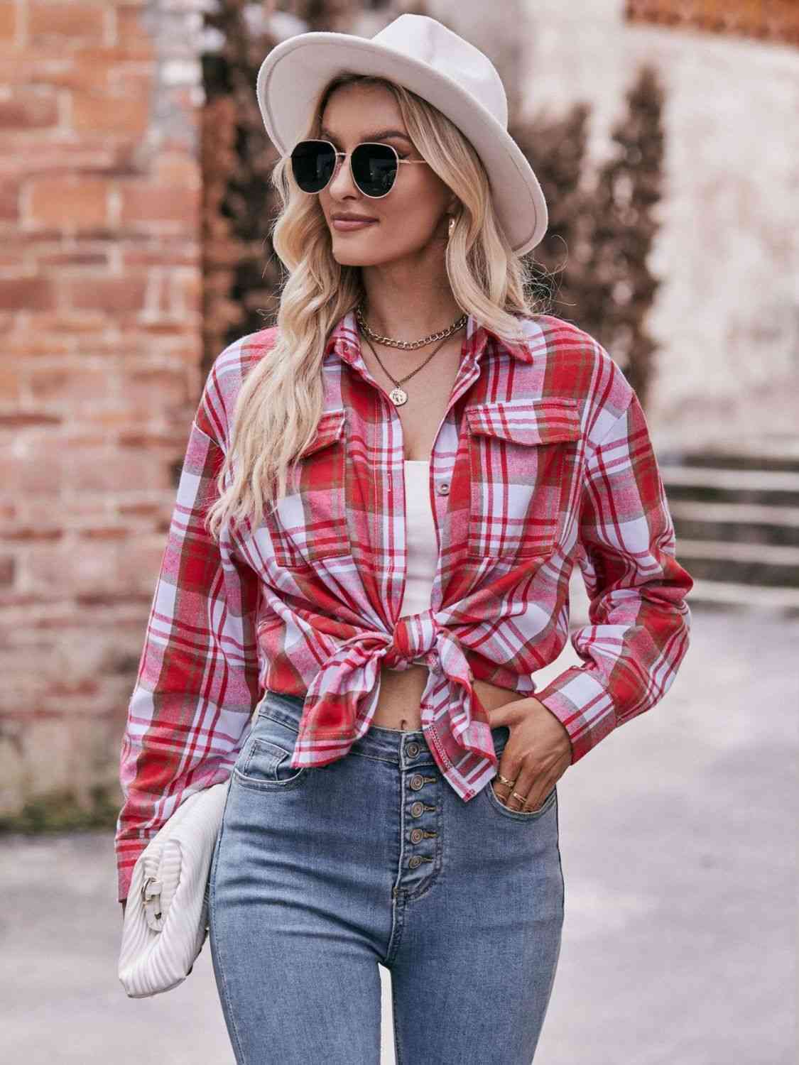 Plaid Dropped Shoulder Longline Shirt